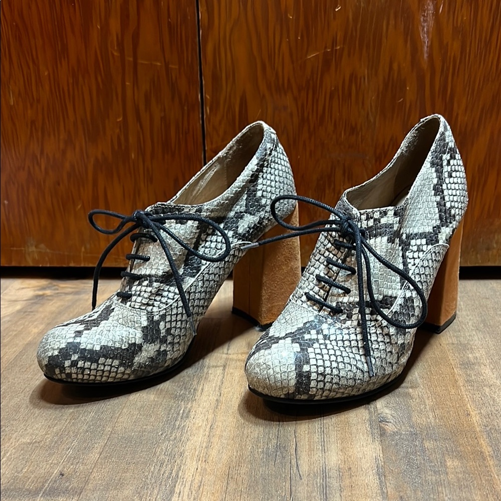 Orange and Gray Snakeskin Heels